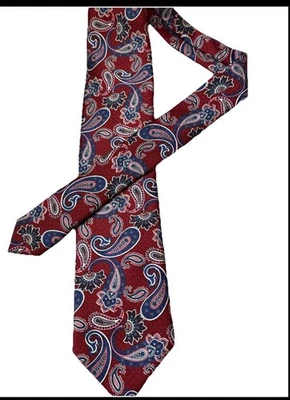 Corbata BRIONI XL Roja Azul Marino Floral Paisley Seda Corbata de Lujo Hecha a Mano Italia Foto 1 de 4