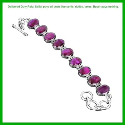 Halloween Sale Oval Natural Kashmir Rubi Handcrafted Chain Bracelet 925 Silver - Image 1 of 4
