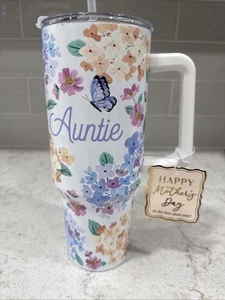AUNTIE Floral 40oz Clementine Thermal Steel Travel Tumbler Mug Cup Mother’s Day - Picture 1 of 5