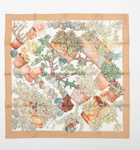 Hermes Carre 90 JARDIN SECRET Secret Garden Scarf Silk Beige Multicolor 90x89cm - Picture 1 of 7