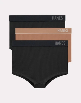 Hanes Boyfit Panties 3-Pack Originals Women's Underwear Seamless Rib Stretch - Image 1 of 4