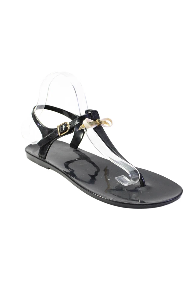 Ted Baker London 女式橡胶标志蝴蝶结踝带凉鞋黑色 7 码 — 第 1/4 张图片