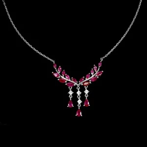 925 Sterling Silver Necklace Pear Ruby 5x3mm Natural Gemstone Jewelry 18inches - Picture 1 of 13