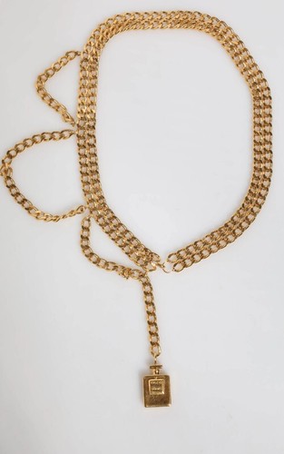 Collana bottiglia profumo cintura catena a strati placcata oro CHANEL 80 cm