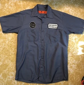 Red Kap Vintage Work Shirt Medium Blue Magic Bus Water pipe Tech Short Sleeve - Picture 1 of 5