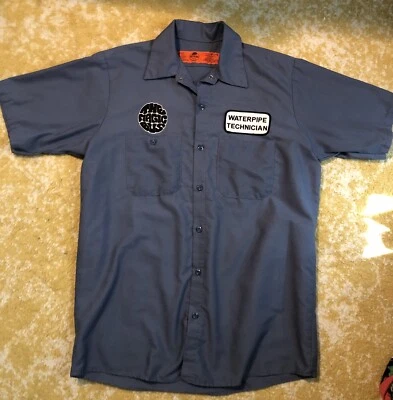 Red Kap Vintage Work Shirt Medium Blue Magic Bus Water pipe Tech Short Sleeve - Image 1 of 4