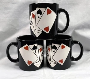 3 Waechtersbach Poker Hand Playing Cards Ceramic Coffee Mugs Black Germany - Picture 1 of 4