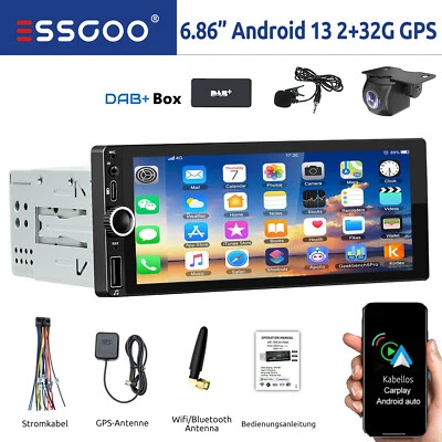 Autoradio 1 DIN Mit DAB+ Android 13 32G Carplay Navi RDS Bluetooth WIFI +MIK Kam - Bild 1 von 4