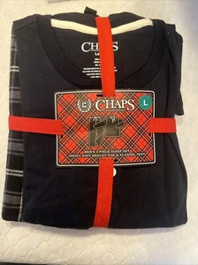 Chaps Men's Pajama Set Navy Blue Shirt, Black Gray Plaid Size L New in Package - Picture 1 of 4