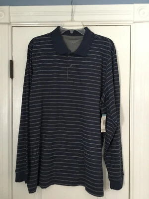 Men's Covington Blue/Gray Striped Long Sleeve Polo Shirt Size Large *NWT* - Image 1 of 4