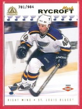 2001-02 ADRENALINE (HKY) Mark Rycroft SP ROOKIE/RC CHASE CARD #222 #'ed 781/984