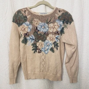 Vintage Jantzen Floral Cottagecore Granny Sweater Petite XXS - Picture 1 of 8