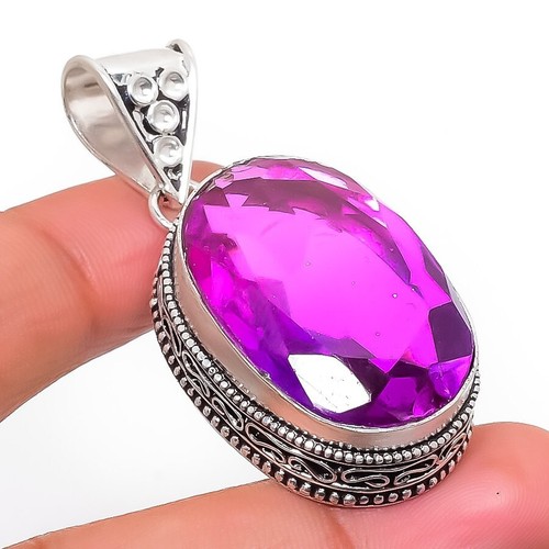 VETEMENTS Ciondolo in argento sterling 925 con pietra preziosa rubillite rosa 1 97"