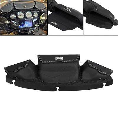 Black PU 3-Pocket Windshield Bag For Harley Ultra Limited Tri Street Glide FLHX - Image 1 of 4