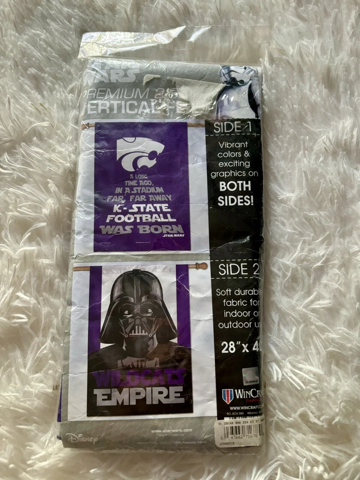 Kansas State Wildcats NCAA Star Wars Darth Vader Vertical Flag NEW! Double Sided - Image 1 of 2