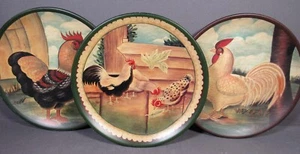 3 Rooster-Chicken Decorative Plates Vintage Farm Folk Art-Look 6" Round - Picture 1 of 6