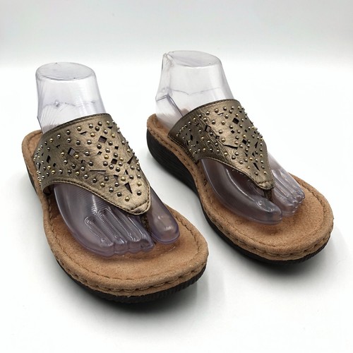 Sandali Clarks Artisan donna 9 M perizoma pelle marrone borchie zeppa tacco 32094