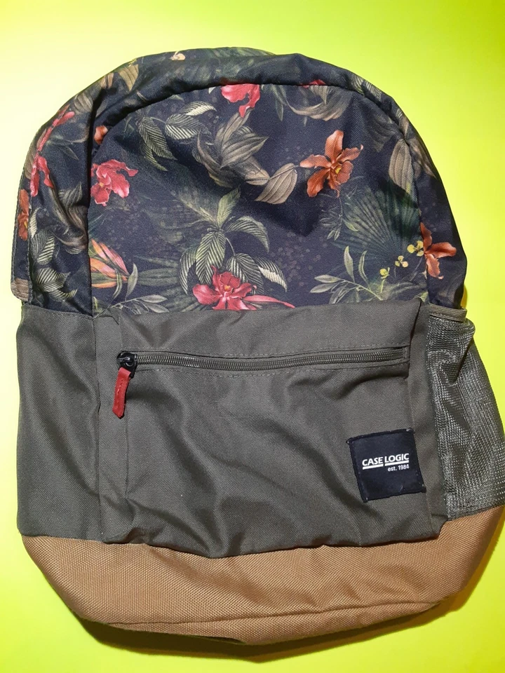 Mochila Case Logic Floral Selva Tropical Verde Caqui Lona Escuela Laptop Bolso Foto 1 de 4