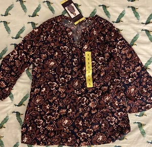 Gloria Vanderbilt Women's Nova Blouse - Batik Stamp Midnight Affair, Small - Picture 1 of 6