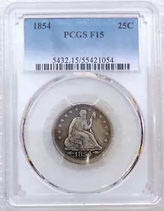 1854 Seated Liberty Quarter Arrows PCGS F15 Nice Just Graded New Holder #SB13 - Picture 1 of 4