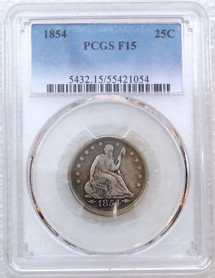 1854 Seated Liberty Quarter Arrows PCGS F15 Nice Just Graded New Holder #SB13 - Image 1 of 4