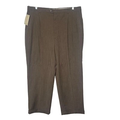 Calça social masculina Haggar etiqueta preta 42 X 29 marrom nova plissada frente mistura de lã - Imagem 1 de 4