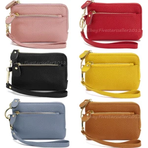 Compact Size Women Soft Leather Zipper Clutch Wallet Small Handbag with Wristlet - Picture 1 of 33