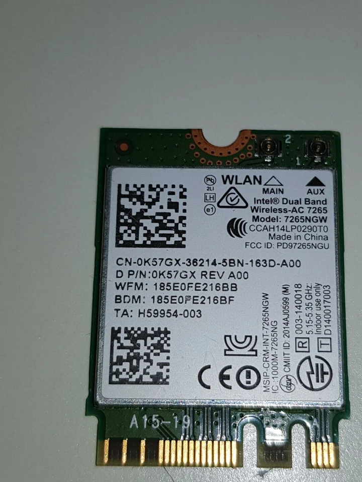 Intel Dual Band Wireless-AC7265 Model7265NGW 802.11ac 867Mbps M.2 NGFF  0K57GX - Bild 1 von 1