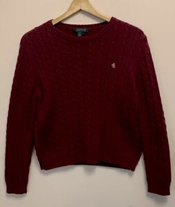 LAUREN RALPH LAUREN plum large vintage 100% cotton cable knit sweater crew neck