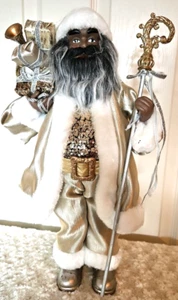 18" African American Black Ethnic Santa Claus Satin Royal Gold Christmas Gifts - Picture 1 of 4