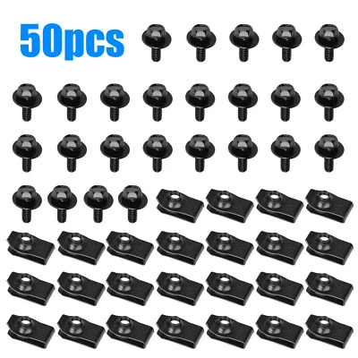 50 piezas Clips y pernos de tuerca M6 U sujetador de cuerpo guardabarros protector contra salpicaduras tornillos de retención Foto 1 de 4