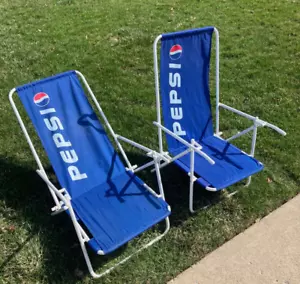 Fauteuil de plage pliable vintage bleu PEPSI pelouse hayon camping lo rise chaises - Photo 1/11