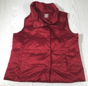 J Jill Down Vest Womens XL Rose Red Button Snap Pockets Satin Mock Neck Outdoors - Picture 1 of 8