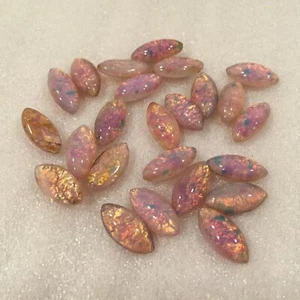 HA900 Vintage Glas Navetten 10x5mm Feueropal Harlekin unfoliert (24) - Bild 1 von 1
