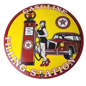 Vintage Texaco Gasoline Sign - Gas Pump Filling Station Porcelain Sign - Picture 1 of 14