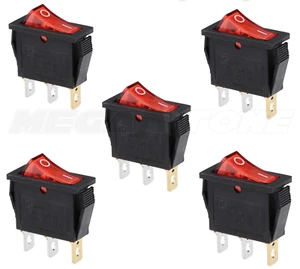 (5 PCS) SPST ON/OFF Rocker Switch w/110VAC RED Neon Lamp 20A USA SELLER - Picture 1 of 5