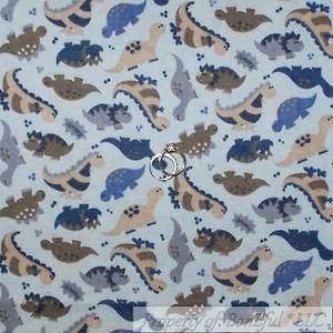 BonEful Fabric FQ Cotton Flannel Quilt Blue Gray Brown Dinosaur Dot Baby Boy USA - Picture 1 of 12