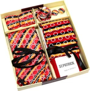 Krawatte & Socken Box Set - orange gelb Reifen Taschentuch Manschettenknöpfe und Boutonniere - Bild 1 von 1