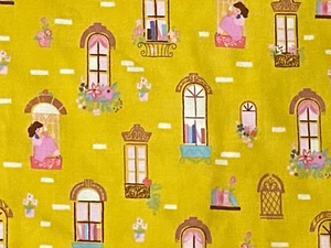 1/2 YD Riley Blake Cotton Fabric C9531 Beauty & the Beast Gold Windows Belle - Picture 1 of 5