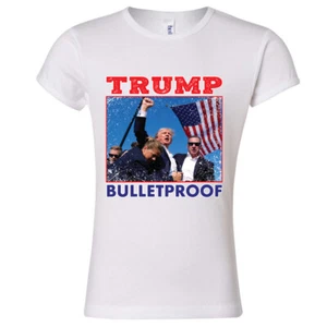 Donald Trump Bulletproof Youth Girls T shirt MAGA 2024 Never Surrender USA Fight - Picture 1 of 7