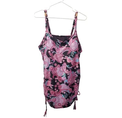 Blusa de banho Croft & Barrow Tankini feminina 24W cinza rosa paisley geométrica - Imagem 1 de 4