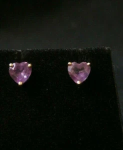 Impresionante juego de aretes con corazón de amatista de oro amarillo de 14k. ¡Haz oferta! #1004 - Imagen 1 de 7