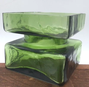 Amber *VINTAGE Lasi 'Pala' Vase Scandinavian Candleholder Square Glass Abstract - Picture 1 of 14