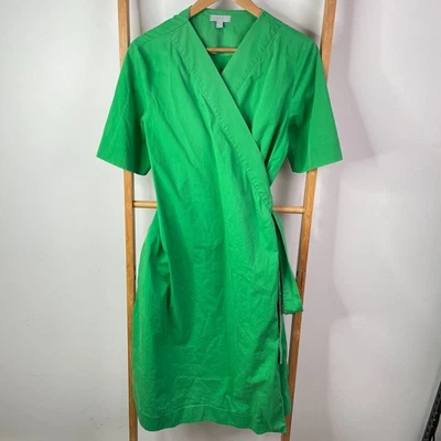 COS Wrap Dress Womens 44 Green Tie Side Short Sleeve V-Neck Midi Pockets Casual - image 1 of 4