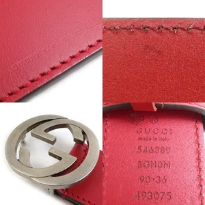 GUCCI Belt Interlocking G 546389 Leather Metal Red Silver Men's Accessories - Picture 1 of 5