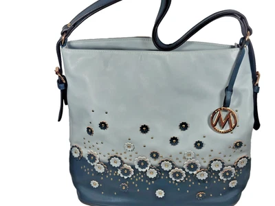 Mia K Farrow tote bag Blue with cut out flowers - Image 1 of 4