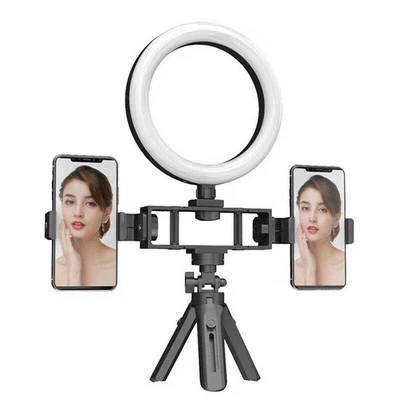 Double Bracket Phone Holder Ring Light Tripod With Brightness Adjustment Stand - Image 1 of 4