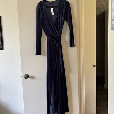 Maxi Vestido Bebe Terciopelo Envuelto, Talla M Azul Mediano Manga Larga Boda Nuevo con Etiquetas Foto 1 de 4