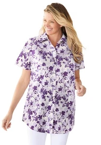 Woman Within Plus Size Perfect Short Sleeve Shirt - Picture 1 of 48