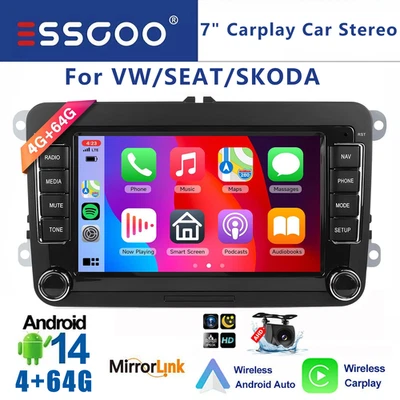 For VW Volkswagen Jetta Passat GPS Nav Car Stereo Radio Carplay Android 14 BT FM - Image 1 of 4
